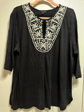 Lucky Brand Black Tunic with White Embroidered Yoke